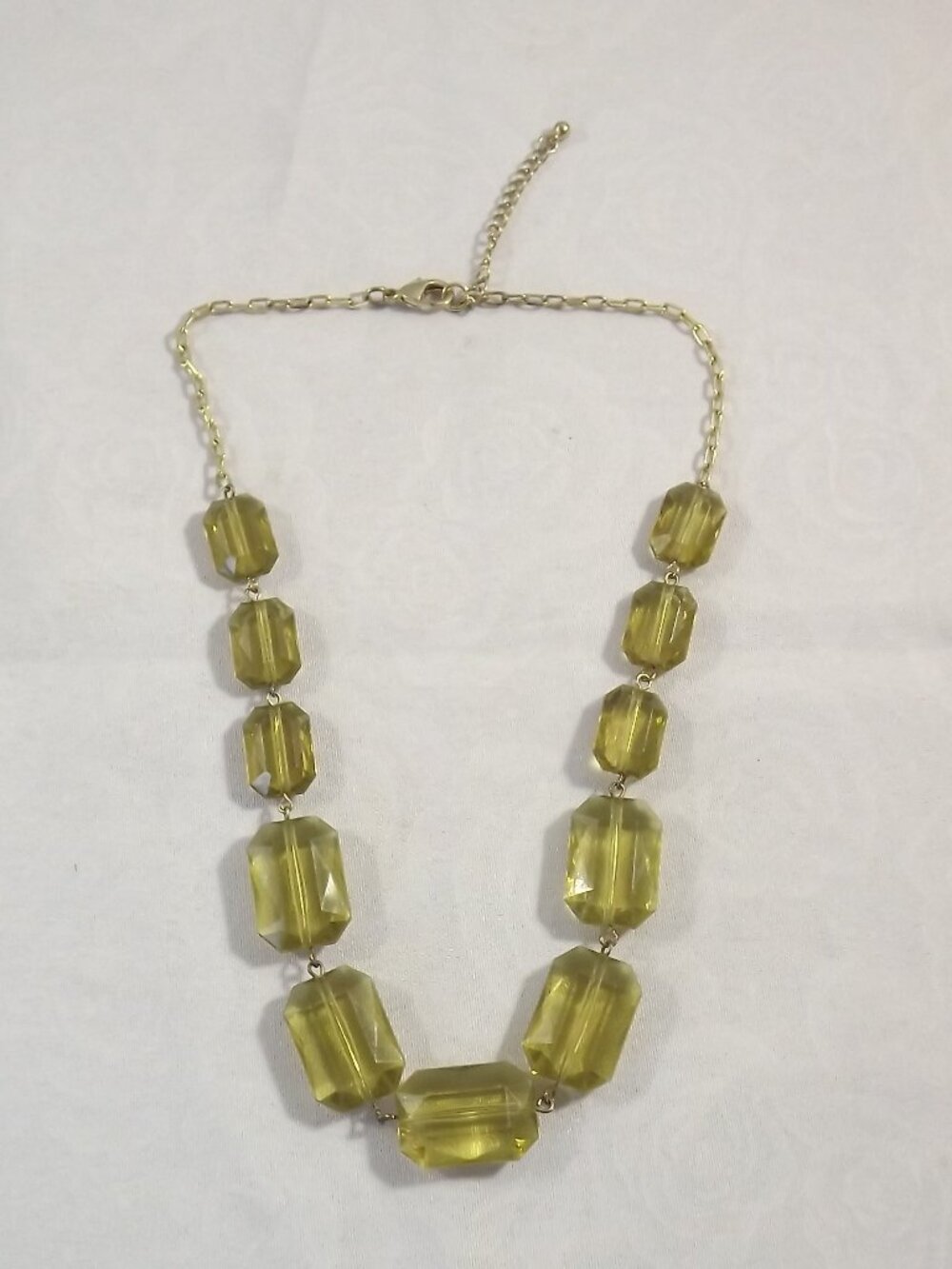 Gold-Tone Olive Green Beaded Statement Necklace